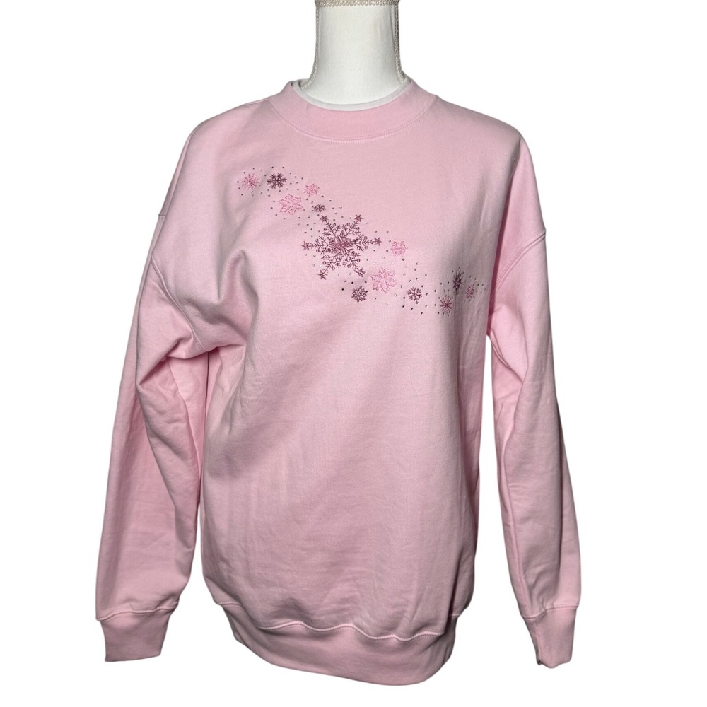 M&C Sportswear Snowflake Embroidered Sweatshirt Medium Pink Glitter